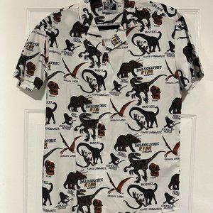 Shredders Digest Dinosaur Motif Button Up Skater Shirt Short Sleeve Size Small
